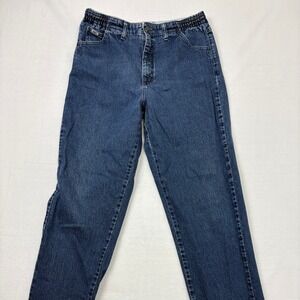Lee Side Elastic Relaxed Fit Jeans Womens 14 Long Medium Wash High Rise Denim